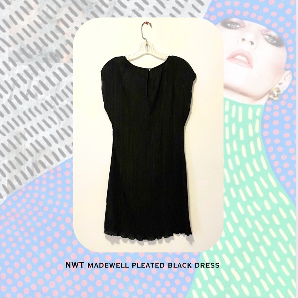 NWT Madewell Classic Pleated Cap Sleeve Black Mini Dress